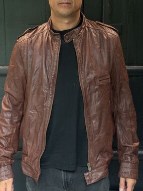 Drykorn For Beautiful People Men's Brown Leather Café Racer Jacket XL